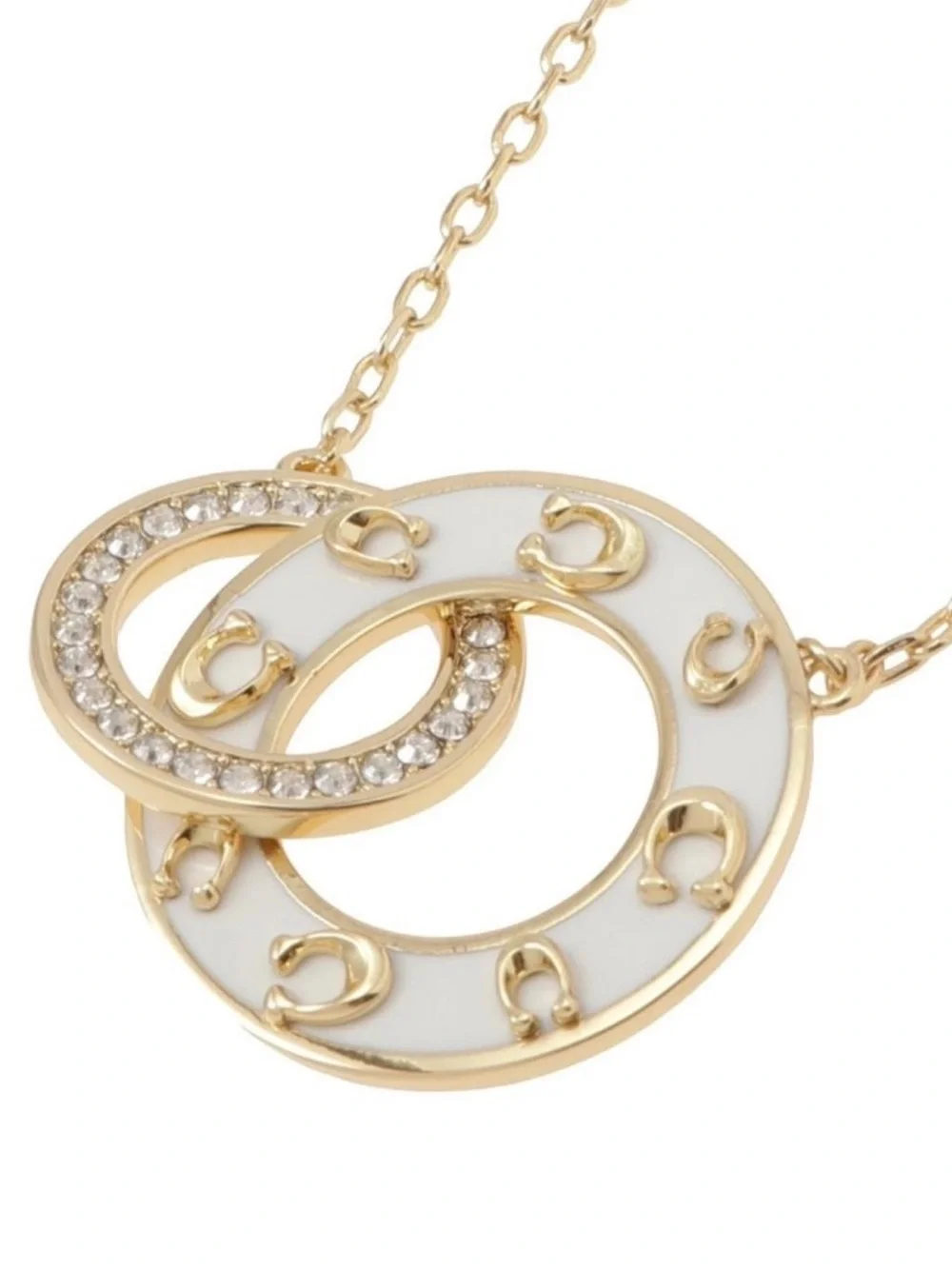 Coach Gold-Tone Necklace with White Enamel Interlocking Circles